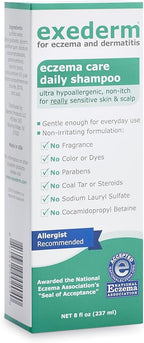 Exederm Shampoo for Eczema & Seborrheic Dermatitis, 8 Fl Oz, Ultra Sensitive Non-Irritating Formula, Daily Hair Care for Dry, Irritated, Flaky and Itchy Scalp, Hypoallergenic, Paraben & Sulfate Free