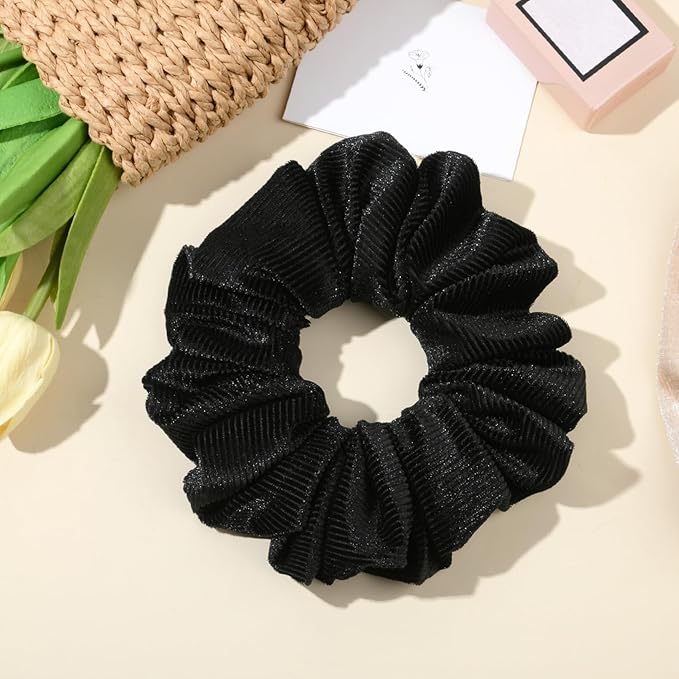 CEELGON Black Big Corduroy Scrunchie 6.5 Inches Jumbo Scrunchies Hair Ties Oversized Ponytail Holder for Thick Curly Hair Extra Large Hair Accessories for Women (Black)
