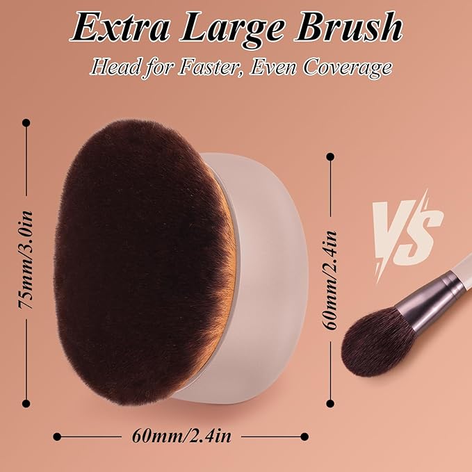 75MM Extra Large Self Tanner Kabuki Makeup Brush – Ultra Soft Dense Vegan Bristles for Body Makeup, Bronzer & Foundation–Applies Tanning Mousse, Lotion & Self Tanner–Khaki, Wet & Dry