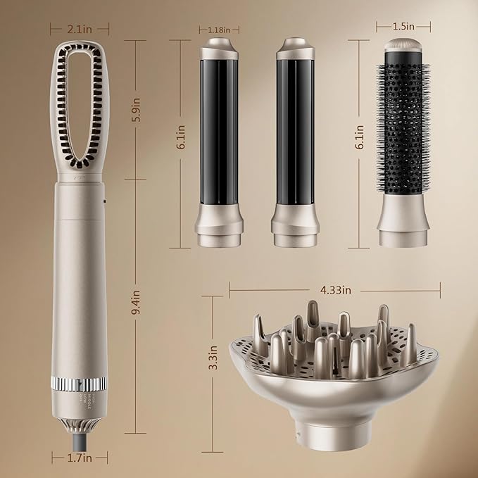 Bo'laiya 5-in-1 Hot-Air Brushes Brush for Straightening, Curling & Styling, Detachable & Interchangeable Brush Head, Negative Ionic Technology, for All Hair Types,Protective Glove Included