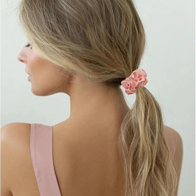 Scrunchies Silk Satin Hair Ties - Small Mini Thin Elestics Ponytail Holder Hair Bands Skinny Scrunchy For Thick Curl Hair No Crease Hair Ties Soft Accessories No Hurt Your Hair for Women and Girls