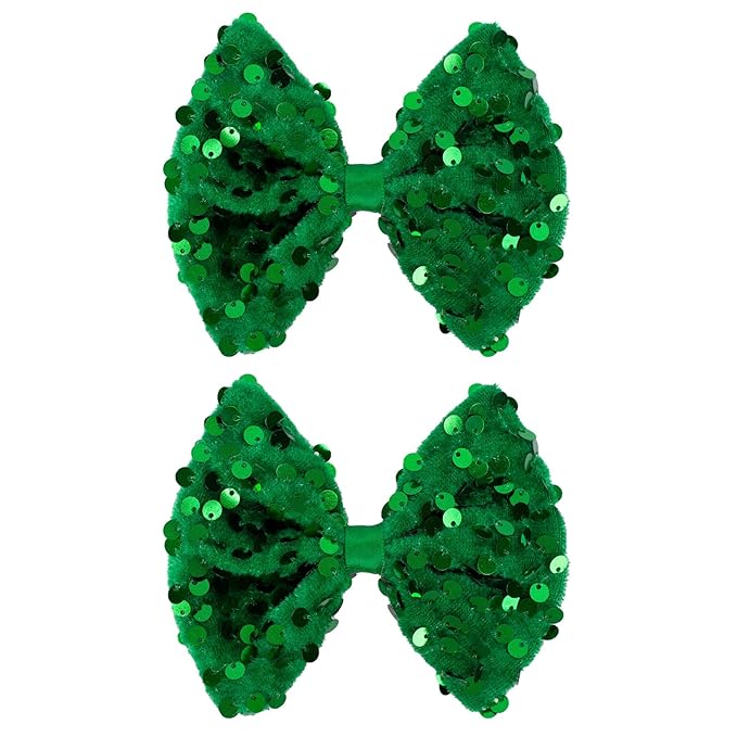 Velvet Sequin Hair Bows Elegant Green Bow for Women Girls, 4in Glitter Handmade Hair Clips Alligator Clips Sparkly Ponytail Holder Hair Accessories for Christmas, Birthday Party, Wedding, Valentines