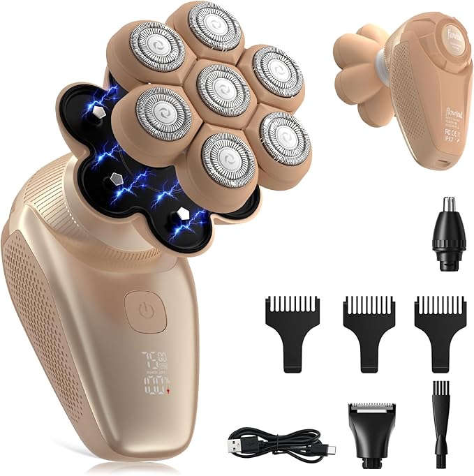3-in-1 Electric Razor for Women’s Legs & Bald Head, IPX7 Waterproof Wet/Dry Grooming Kit with 7D Magnetic Blade, 120-Min Type-C Rechargeable Razor, Ideal Holiday Gift, Mocha