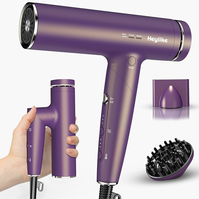 High Speed Plasma Ion Hair Dryer with Diffuser, Professional Blow Dryer 130000 RPM Brushless Motor for Fast Drying,1500W 3Temps/3Speeds Thermo-Control Lightweight Hairdryer for Women Home Travel Salon