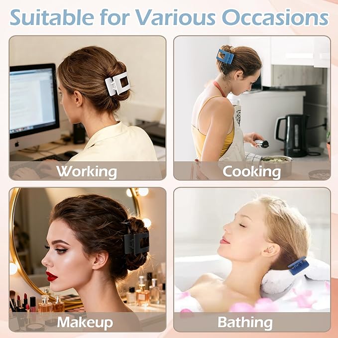 French Flat Hair Clips for Women 6pcs Hair Claw Clips for Thick or Thin Hair Matte Claw Clips for Girls Barrettes Non-Slip Strong Hold Hair Accessories for Women (Blue)