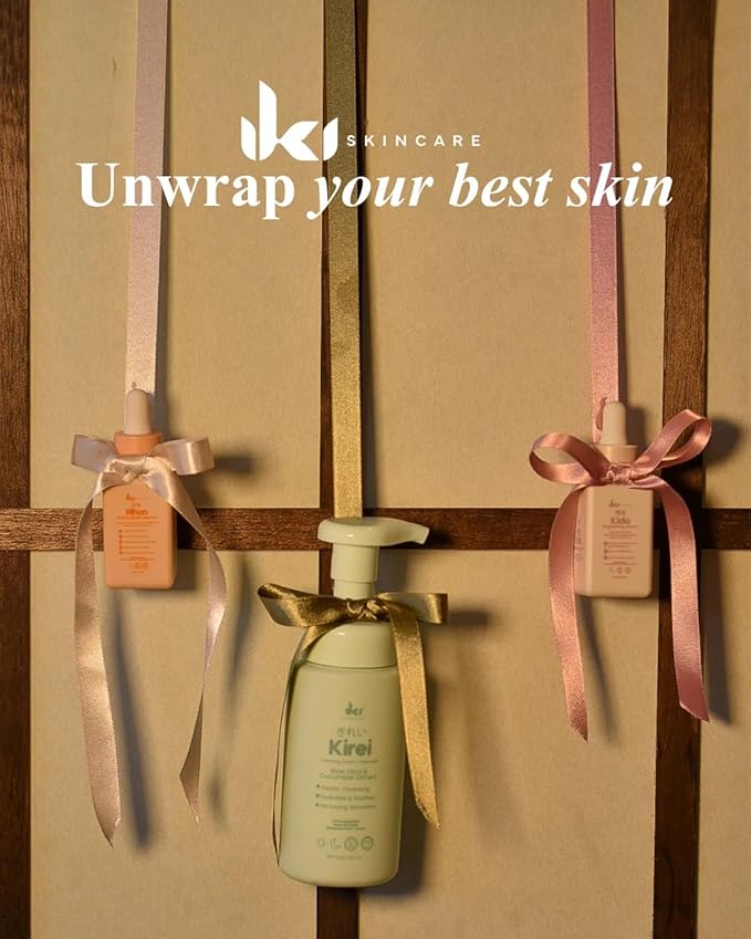 IKI Christmas Skin Care Set - 3-Step Sensitive Skin Reset with Foam Cleanser, 2 Serums, Gel Moisturizer, Soft Headband and Wristband and Travel Bag