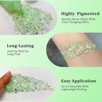 MEICOLY Lime Green Body Glitter,Chunky Chameleon Face Glitter for Halloween Alien Makeup,Color Changing Mermaid Face Glitter Gel,Holographic Glitter for Face Body Hair,Festival Party Cheer Glitter