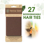 BIODEGRADABLE Elastic Hair Ties for Women & Men - Organic No Crease Brown Hair Tie Ponytail Holders and Hairties for Buns - Plastic Free Hairbands for Women and Mens Hair - 5mm (27 count)