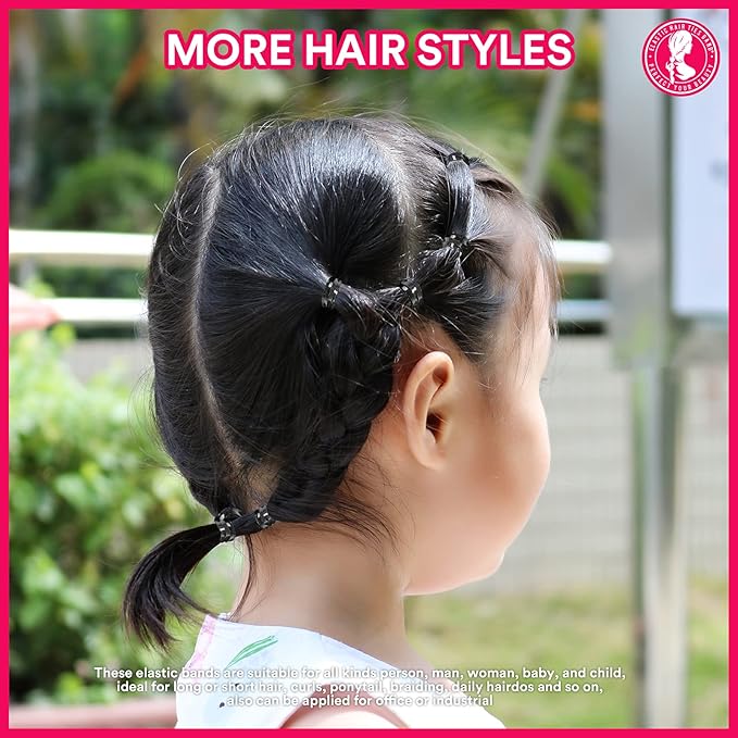 Teenitor 2000pcs Black Hair Rubber Bands Soft Elastic Hair Ties for Kids Girls Hair Braids