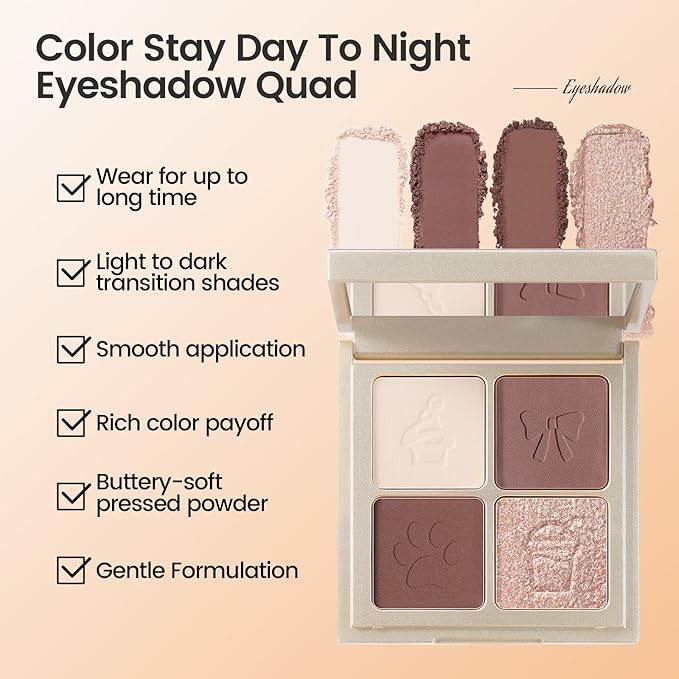 Noerrors Plum Light Burgundy Eyeshadow Quad Palette, Nude Beige Brown Taupe Mauve Natural Matte Eyeshadow for Older Women, Silky Fine Powder Lightweight Blendable Neutral Shimmer Eye Makeup Palette