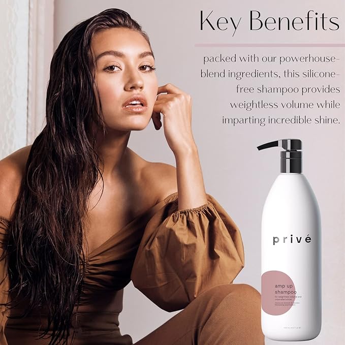 Privé Amp Up Volumizing Shampoo for Fine, Thin Hair - Lightweight, Sulfate-Free Hair Shampoo for Women & Men - Adds Body, Lift & Shine and Refreshes Scalp - Formulated with Bamboo & Acai (33.8 oz)