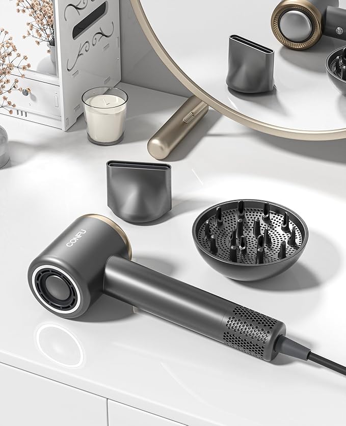 Hair Dryer, CONFU Ion Hair Dryer with Diffuser for Curly Hair, 110000 RPM Professional High Speed Blow Dryer, 1400W Diffuser Hairdryers Fast Drying for Women Men