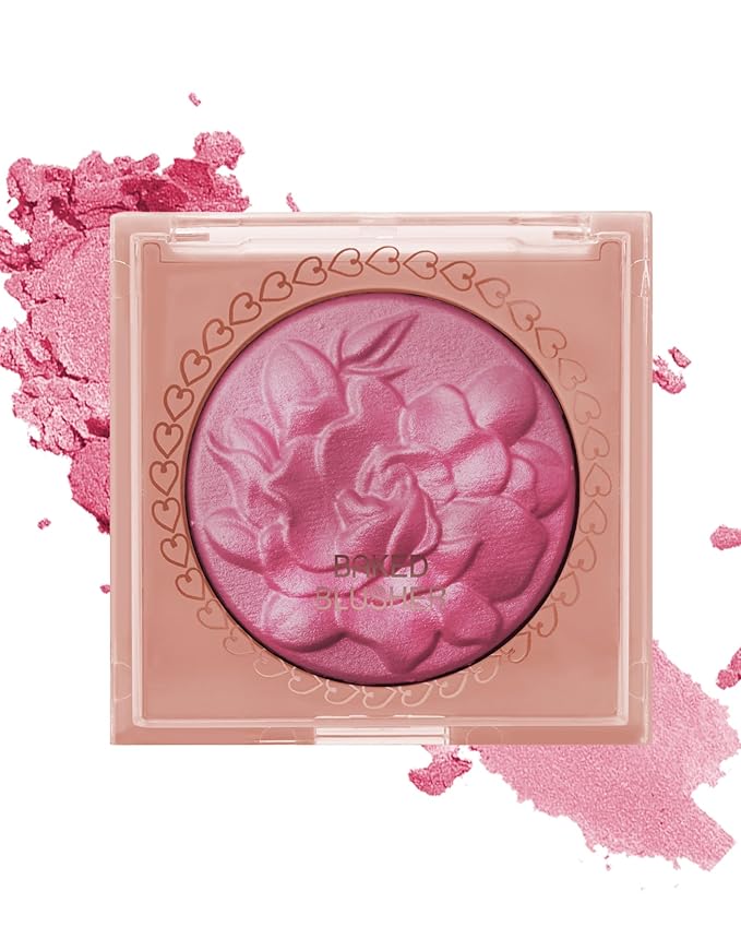 Baked Powder Blush, Lightweight Shimmery Highlight Blusher for Cheeks, Silky Smooth and Blendable Powder Blush Palette, Long-lasting All-Day Face Enhancing Makeup Color, Makeup Gift for Women Girls-02