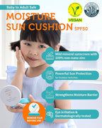 GOONGBE Moisture Sun Cushion Mild SPF 50 - Korean Moisturizing & Soothing Zinc Oxide Mineral Sunscreen - Travel Friendly Sun Cushion for Babies & Kids - Vegan, Reef-Safe, Allergen-Free, 0.81oz.