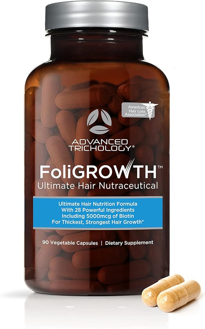 Advanced Trichology FoliGROWTH™ Hair Growth Supplement for Thicker Fuller Hair | Approved* by the American Hair Loss Association | Revitalize Thinning Hair - 90 Count (Pack of 1)
