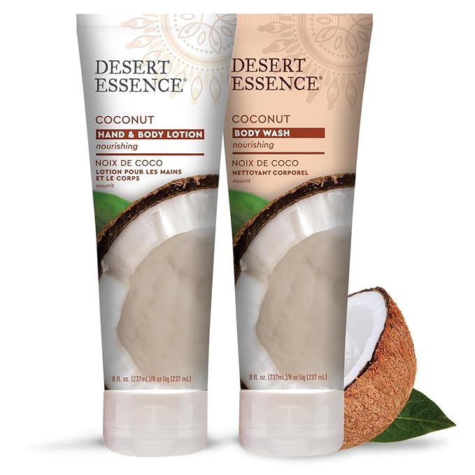 Desert Essence Coconut Body Wash - Nourishing Body Wash with Jojoba Oil, Organic Coconut Oil, Shea Butter - Vegan, Cruelty-Free, Gluten-Free - Hydrating Natural Body Wash for Smooth Skin Care - 8 oz