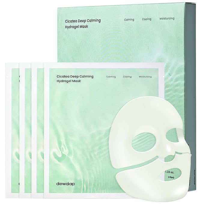 Cicatea Deep Calming Hydrogel Mask, Pore Minimizing with Centella Asiatica, Hydrating Face Mask for All Skin Types, Korean Skincare (35g x 4ea)