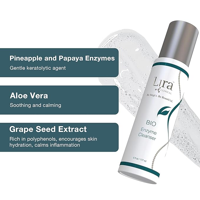 Lira Clinical BIO Enzyme Cleanser for Oily Skin Control - Papaya Enzyme Gel Face Wash - Hydrophilic Exfoliating Facial Cleanser - Deep Cleansing Skincare with Resurfacing and Hydrating Care - 6 Oz