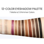 Erinde Brown Black Eyeshadow Palette, 12 Colors Matte Shimmer Beige Champagne Plum Purple Bronzer Brown Black Eye Shadow Palette, Highly Pigmented Long Lasting Waterproof Eyeshadow Pallete, 02