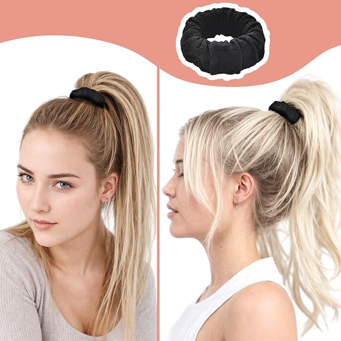 Hair Scrunchies For Women's Hair Black Seamless Hair Ties No Damage Ponytail Holders With All Day Hold Thick & Curly & Heavy Fine Hair Accessories Strong Elasticity No Snag Dents Breakage