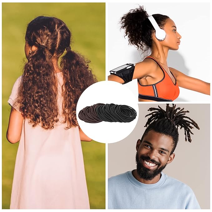 Dingion 80 Count Extra Long Hair Tie for Thick and Curly Hair Elastic Ponytail Holders for Women No Metal Bands Accessories(Black, Brown)