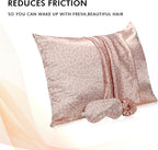 2 Pack Satin Pillowcase with Latent Zipper, Adjustable Satin Eye Mask for Sleeping and Satin Volume Scrunchie for Hair and Skin, Standard Size (Pink, Leopard Style)