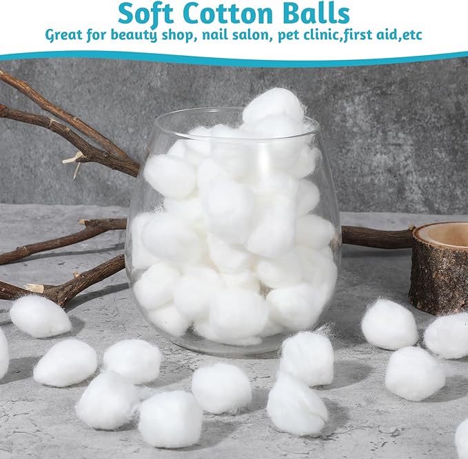 2000pcs Soft Cotton Balls Bulk Medium Cotton Ball for Absorbent Multipurpose Nail Polish Remover Makeup Remover for Facial Ears Crafting Cleaning Skin Applying Lotion Pet Care