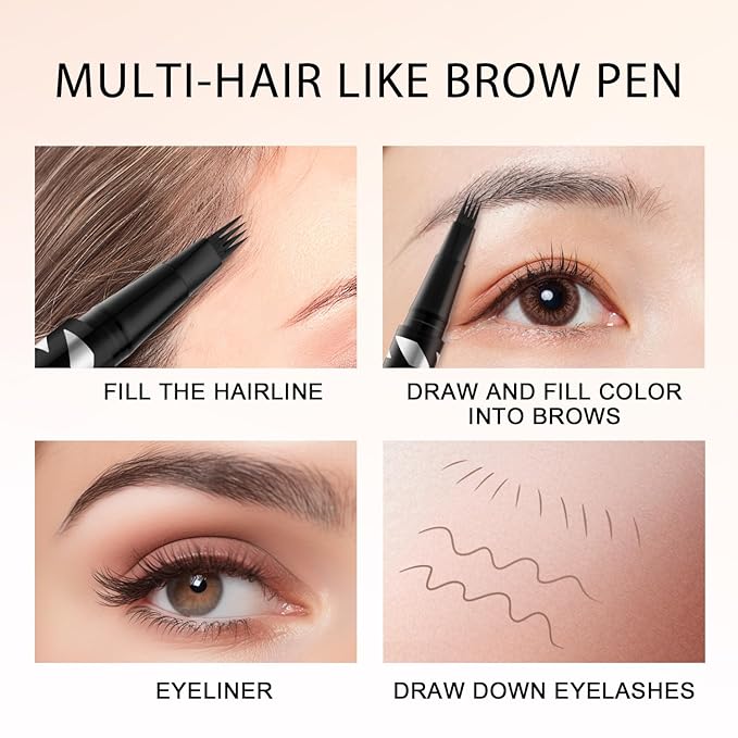 LAVONE Eyebrow Pen,2-IN-1 Dual-ended Waterproof Eyebrow Pencil,with 4 Tip Microblading Eyebrow Pen and Ultra-Precise Brow Pencil,Dual-ended Eyebrow Brush, for Natural Looking - Medium Brown