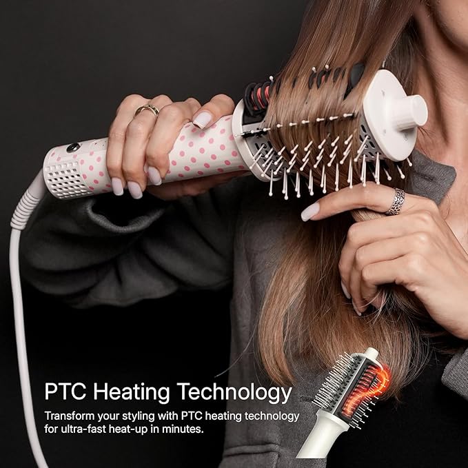 Ellena E1 Blow Dryer + Straighten Hair Brush Dual Mode, Hot Air Brush with 110000RPM High Speed Brushless Motor/Oval Air Barrel/3D Teeth Heated Comb/Handheld Cored, Styler Tool for All Hair Types