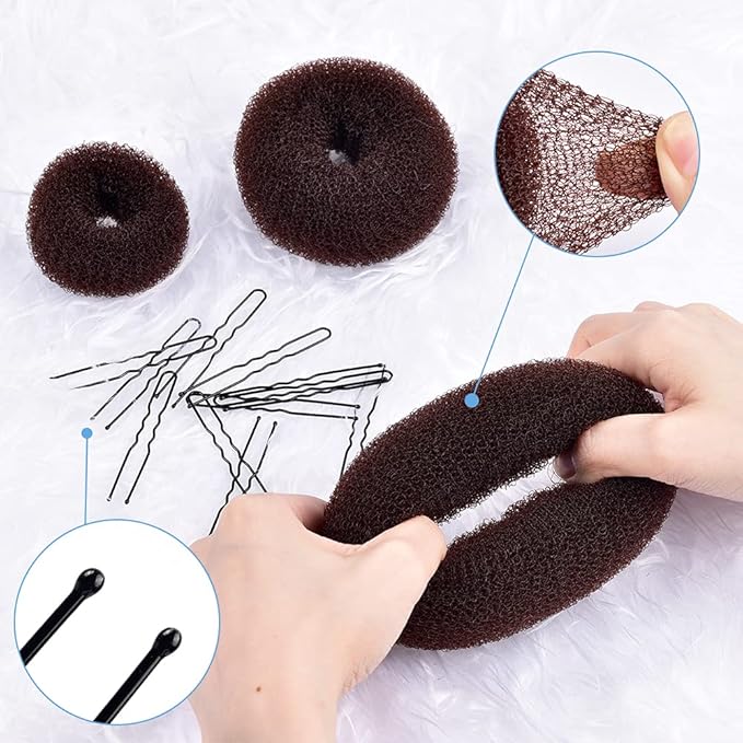TsMADDTs Donut Hair Bun Maker, 3PCS Dark Brown Ring Style Bun Maker with 20PCS U Shaped Hair Pins for Women Dance