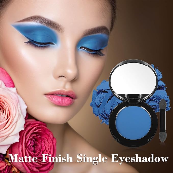 MEICOLY Single Blue Eyeshadow with Mirror and Mini Brush,Matte Halloween Sally Avatar Makeup Eye Shadow Powder,Waterproof Eyeshadow Palette,Talc-Free,Long Lasting Eye Makeup