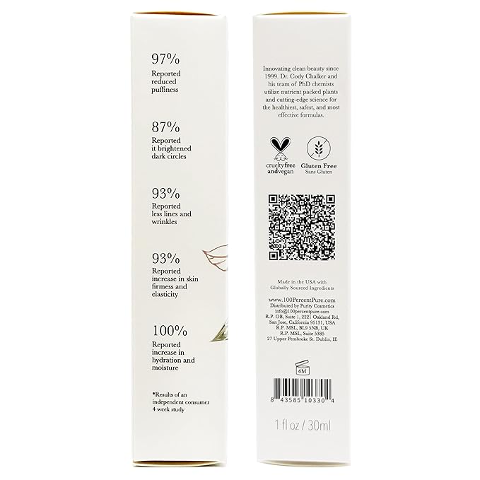 100% PURE Coffee Bean Caffeine Eye Cream Refresh & Hydrate Under Eye Treatment Reduce Puffiness, Dark Circles, Wrinkles with Green Tea, Rose Hip, Vitamin E - Youthful Vibrant Eyes - Vegan - 1 oz