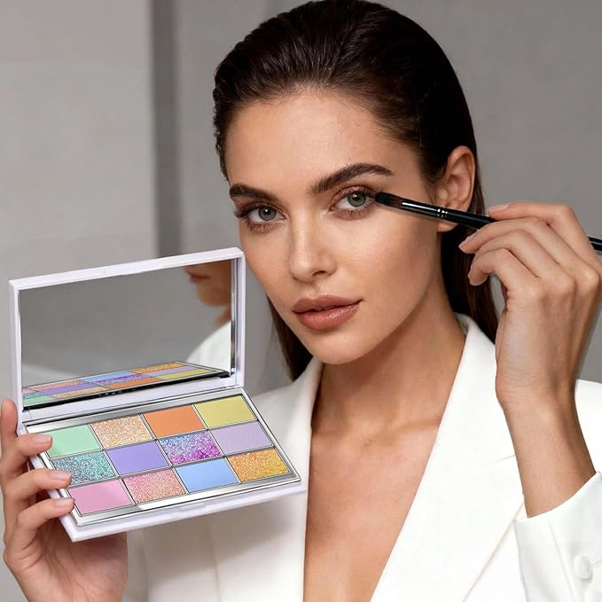 Highly Pigmented Chameleon Eyeshadow Palette, 12 Colors Sparkle Creamy Duo Chrome Multidimensional Eye Shadow Pallet, Long-Wearing Formula,easily blendable,Vegan & Cruelty Free (#03)