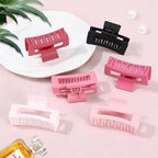 3.5 Inch Medium Hair Claw Clips 6 Pack Hair Clips for Women Square Rectangle Claw for Hair Banana Jaw Clips Hair Accessories for Girls (Pink)