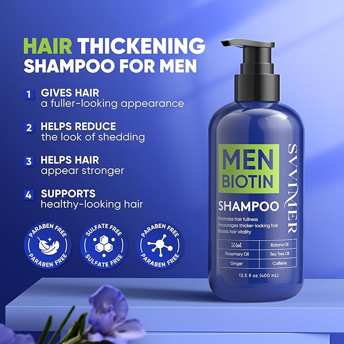 Svvimer Hair Growth Shampoo for Men - Biotin Thickening Shampoo with Rosemary Tea Tree Oil Caffeine for Hair Loss and Thinning - 13.5 Fl Oz (Pack of 1)