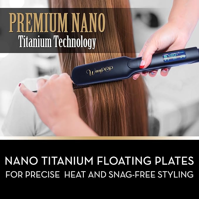 2 in 1 Professional Dual-Voltage Titanium Flat Iron Hair Straightener | up to 480°F | 10s Heat-Up | Straightening Iron & Hair Curling Wand 1.75" with Ceramic MCH Fast Heat, Auto Shut Off