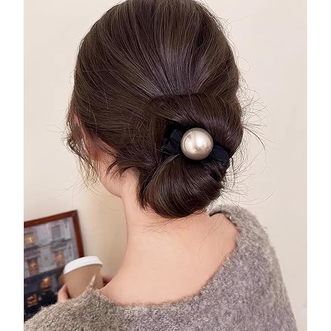 Silk Scrunchies Hair Ties 4Packs – Super Soft Thin Hair Scrunchies, Gentle on Hair, Faux Pearl Decorated Hair Accessories for Women