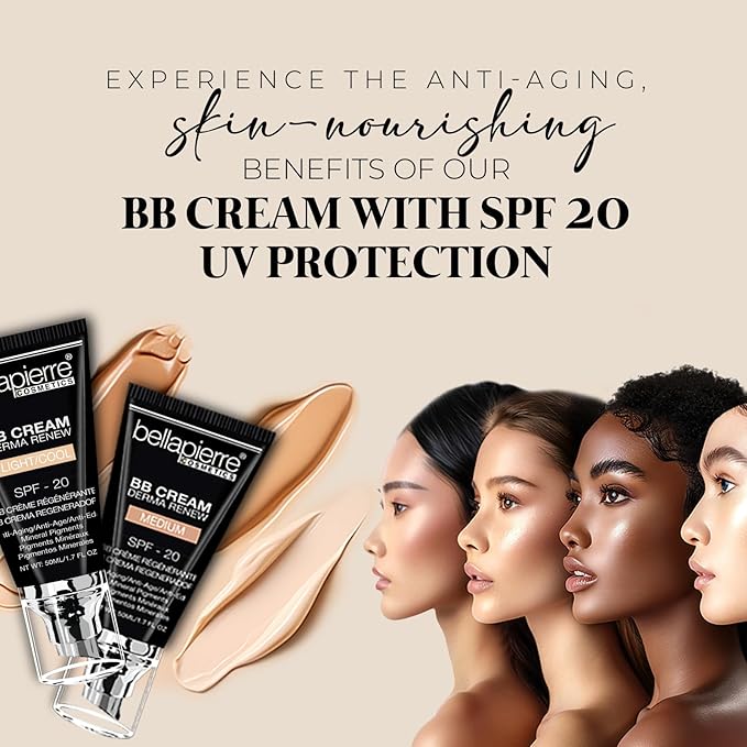Bellapierre BB Cream SPF 20 – Mineral Sunscreen & Liquid Foundation, Lightweight Face Moisturizer with Buildable Coverage, Matte Finish, Non-Toxic, Paraben-Free, Cruelty-Free – 1.7 oz - Dark