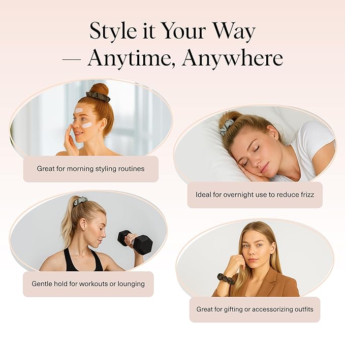 Kitsch Scrunchies for Women - No Crease Hair Ties for Girls | Scrunchies For All Hair Types and Textures, Perfect for Day or Night | Ideal Gifts for Women - Moss Green, 5 Pcs