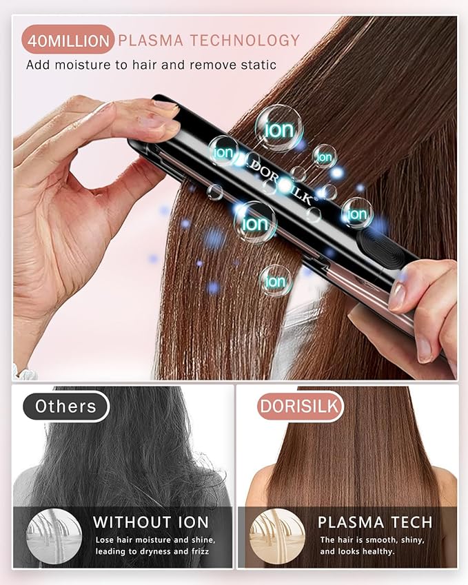 DORISILK 500 Degree High Temp Professional Hair Straightener，30s Fast Heating Ceramic Flat Iron ，2 in 1 Hair Straightener and Curler，Plasma Flat Iron Get Frizz-Free ，Dual Voltage for Travel Using