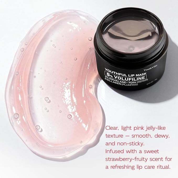 YouthVibe Lip Sleeping Mask Overnight Moisturizing - 5% Volufiline, Squalane, Shea Butter, PDRN & Collagen Hydrating Lip Mask for Dry, Flaky Lips, Pack of 2