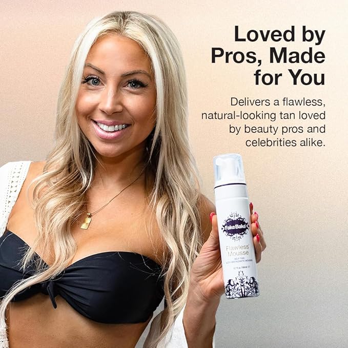 Fake Bake Flawless Self Tanning Mousse Streak-Free, Long-Lasting Natural Glow For All Skin Tones Women & Men - Sunless Tanner Includes Mitt For Easy Application, Black Coconut Scent - 6.7 oz