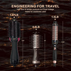 Travel Dual Voltage Hair Dryer Brush 4-in- 1,Portable Mini Hot Air Blow Dryer Straightener & Curler Brush,Titanium Oval Blowout Styler Volumizer Tools-Dark Chocolate