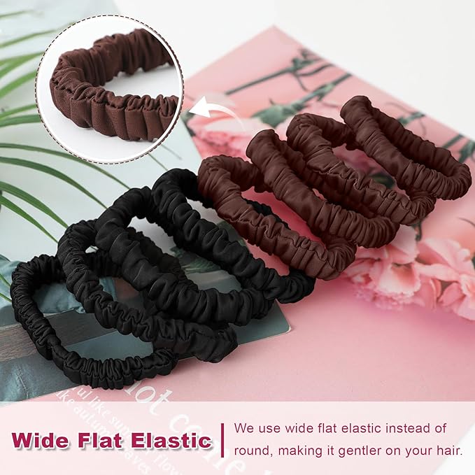 8Pcs Mulberry Silk Scrunchies & Hair Ties - No Crease Skinny Scrunchies Elastic Set for Women All Hair Types, Reduces Breakage