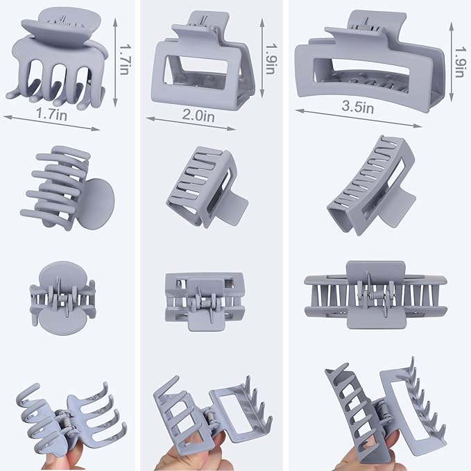 3 Styles Hair Clips for Women Small Medium Big Claw Clips for Thin Thick Hair 12 Pcs Hair Claw Clips Hair Clips Combination Hair Accessories for Women (Grey)