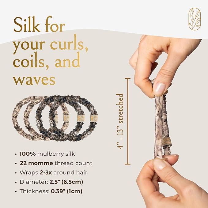 Authentic Mulberry Silk Skinny Hair Match Scrunchies for Women, Anti Breakage Hairties for Curly Thick & Thin Hair, 100% Silk for Buns, Sleep & Ponytail, Cool Blonde/Bronde (4 Pack)