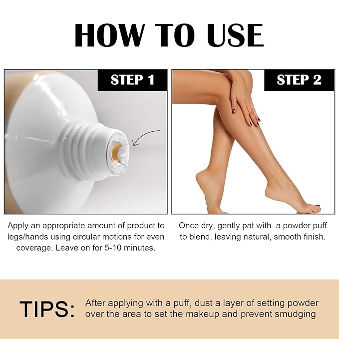 Waterproof Leg & Body Makeup Cream with Puff, Transfer-Resistant Full Coverage Concealer for Tattoos, Scars & Varicose Veins, Long-Lasting Natural Finish Foundation for All Skin Tones, 03