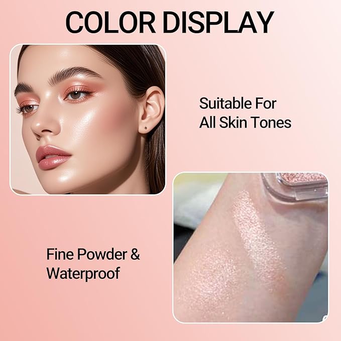 Erinde Champagne Rose Gold Single Eyeshadow Palette, Shimmer Cream Eye Shadow for Women, Blendable Long-Lasting Waterproof Eye Makeup Palette, High Pigment Powder Sombra De Ojos, 03 Rosy Champagne