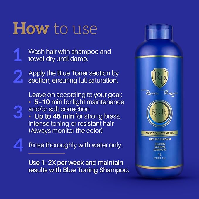 Robson Peluquero Blue Hair Gloss Toner for Blonde Hair, Platinum Blonde | Neutralize, Correct, Enhance Color & Hydrates| No Yellow Orange & Cooper Tones for Brassy Hair, Bleached, Highlights- 34 Fl.oz