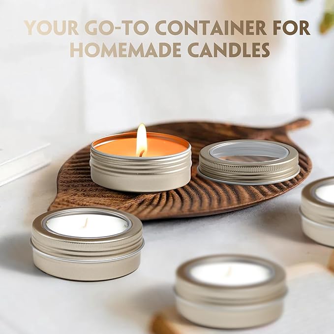 24 Pack 2 Ounce Screw Top Aluminum Tin Jar with Screw Clear Lid and Blank Labels, Refillable 60ml Metal Containers for Lip Balms, Candles, Salves, Spices, Crafts (Champagne)